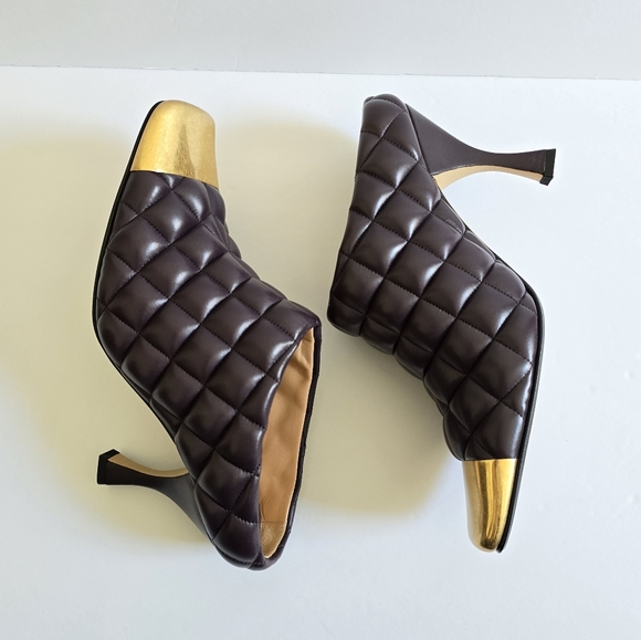 Bottega Veneta Quilted Leather Metallic Toe High Heel Mules Size 39 Wine… - Picture 10 of 15
